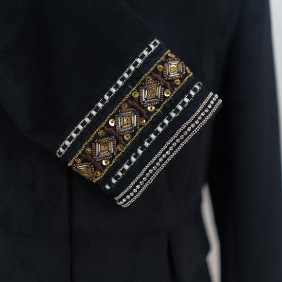 Zara Faux Suede Embroidered Black XL Jacket Blazer - Picture 5 of 8